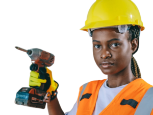Female engineer holding a tool